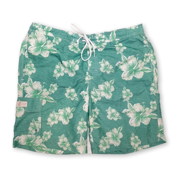 3/$20 CHAPS Hawaiian Floral Swim Trunks Tropical Cargo Bathing Suit Mens Size XL - Picture 1 of 11